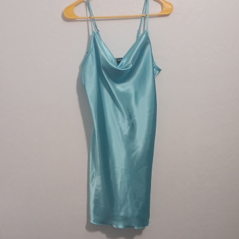 Bebe Blue Chemise Satin Y2k Dress
